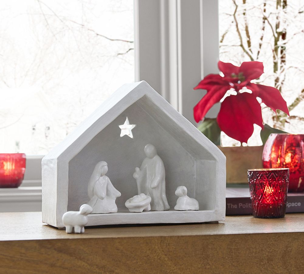 Open Box: White Ceramic Nativity Set