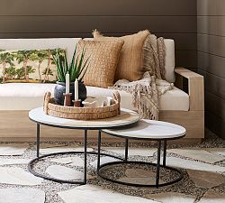 Open Box: Delaney Marble Round Nesting Outdoor Coffee Table