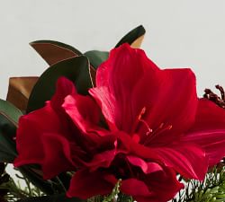 Faux Mixed Amaryllis &amp; Pine Bouquet - Red