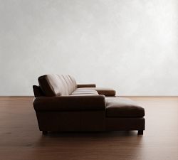Turner Roll Arm Leather Double Chaise Sectional (141&quot;&ndash;174&quot;)