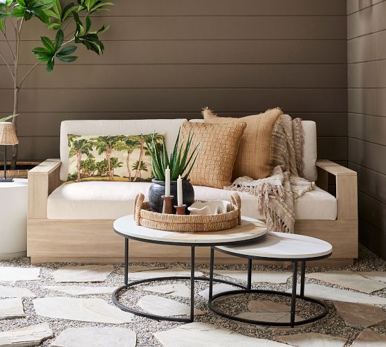 Indio Eucalyptus Modern Platform Outdoor Sofa (77")