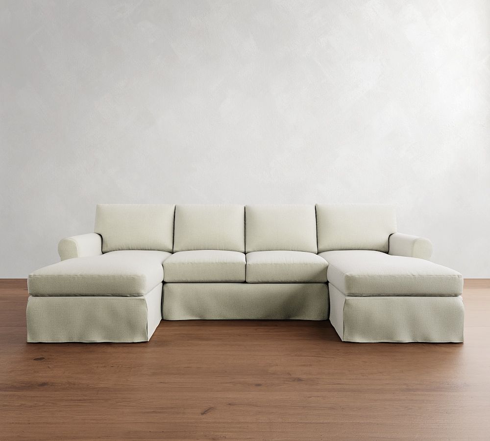 York Roll Arm Slipcovered Double Chaise Sectional (109&quot;&ndash;128&quot;)