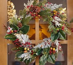 Lit Faux Pine and Berry Wreath &amp; Garland