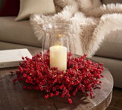 Lit Faux Red Berry Wreath &amp; Garland