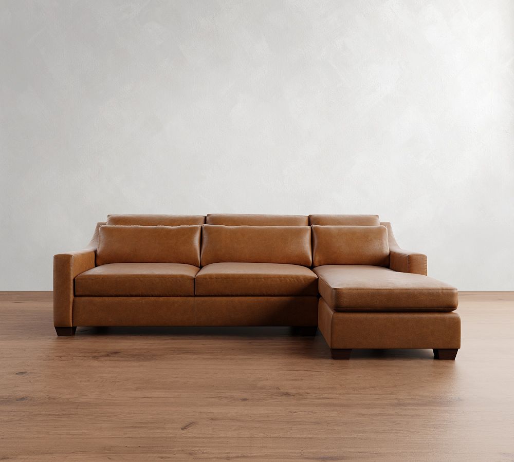York Slope Arm Deep Seat Leather Chaise Sectional (84&quot;&ndash;115&quot;)