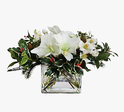 Faux Holiday Amaryllis &amp; Holly In Vase