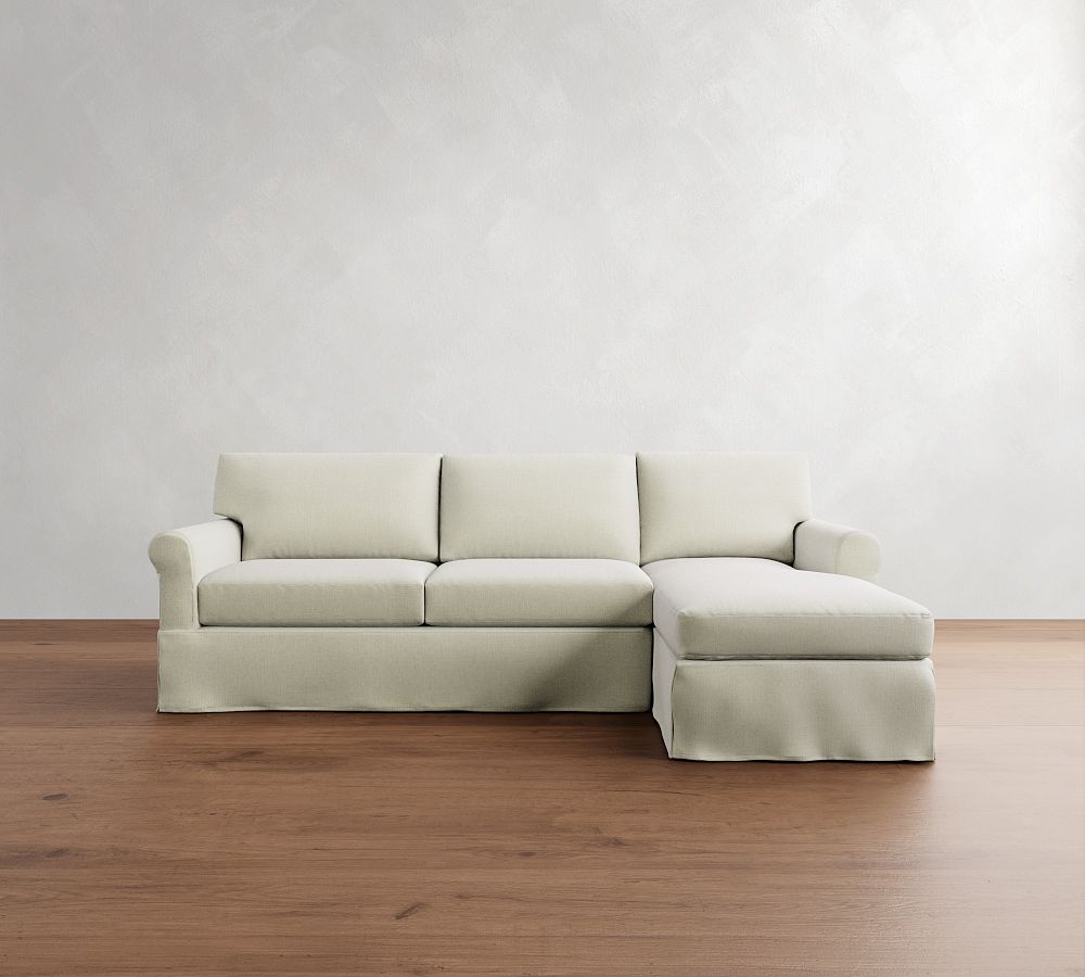 York Roll Arm Slipcovered Chaise Sleeper Sectional (119&quot;)