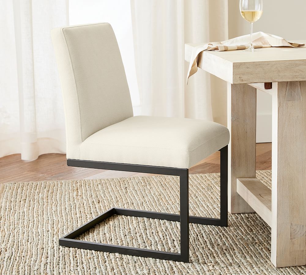 Classic Upholstered Metal Cantilever Dining Chair