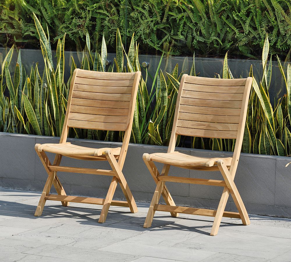 Maya Folding Teak Outdoor Dining Side Chair, Set of 2