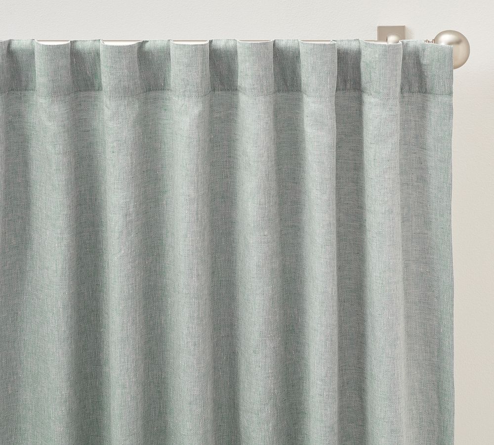 Open Box: Belgian Flax Linen Curtain, 100"W x 120"L - Mineral Blue