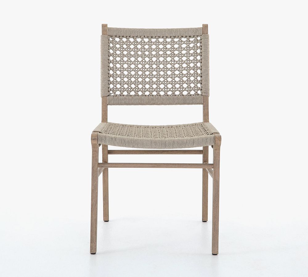 Washed Brown Teak and Rope Outdoor Dining Chair