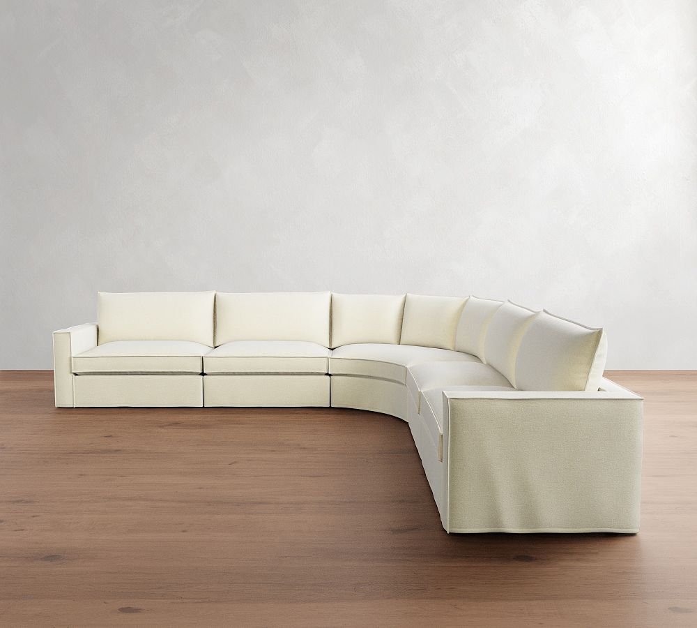 Westwood Square Arm Flange Edge Slipcovered 5-Piece Curved Wedge Sectional (151&quot;)
