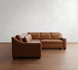 York Slope Arm Deep Seat Leather 3-Piece L-Shaped Sectional (100&quot;)