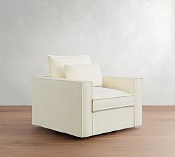 Westwood Square Arm Deep Seat Flange Edge Slipcovered Swivel Chair