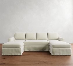 York Square Arm Slipcovered Double Chaise Sectional (107&quot;&ndash;127&quot;)