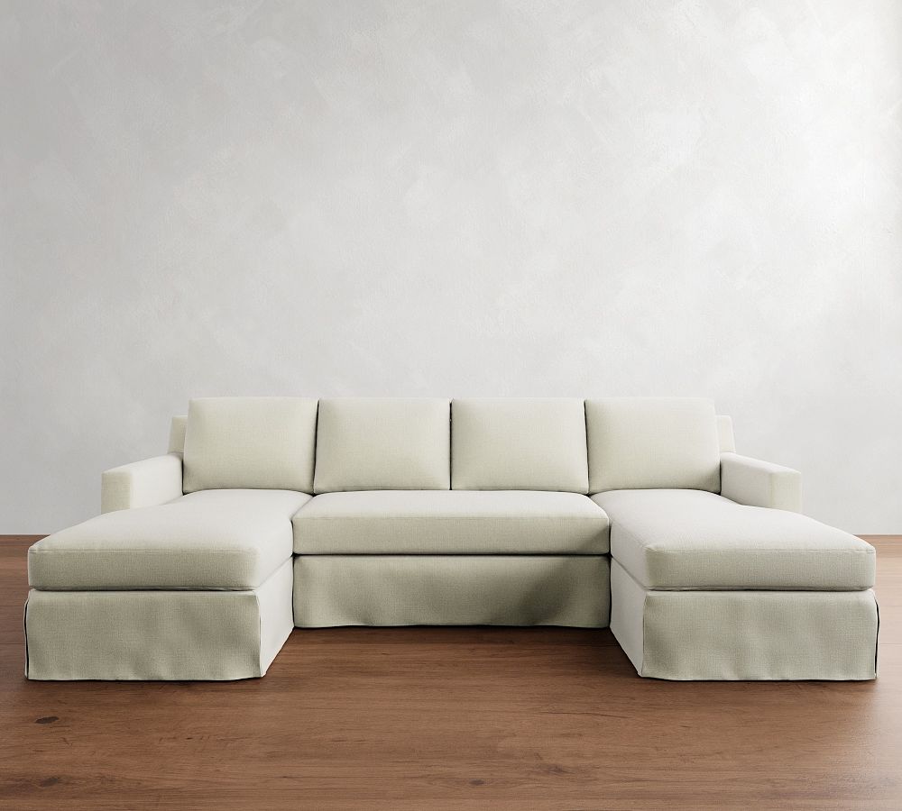 York Square Arm Slipcovered Double Chaise Sectional (107&quot;&ndash;127&quot;)