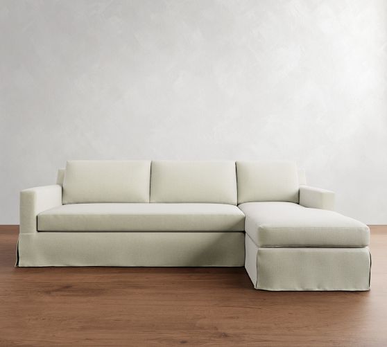 York Square Arm Slipcovered Chaise Sectional (84"-114")