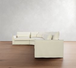 Westwood Fin Arm Deep Seat Flange Edge Slipcovered 4-Piece Curved Wedge Sectional (135&quot;)