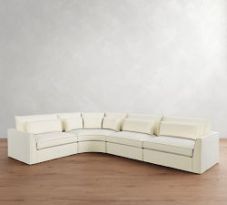 Westwood Fin Arm Deep Seat Flange Edge Slipcovered 4-Piece Curved Wedge Sectional (135&quot;)
