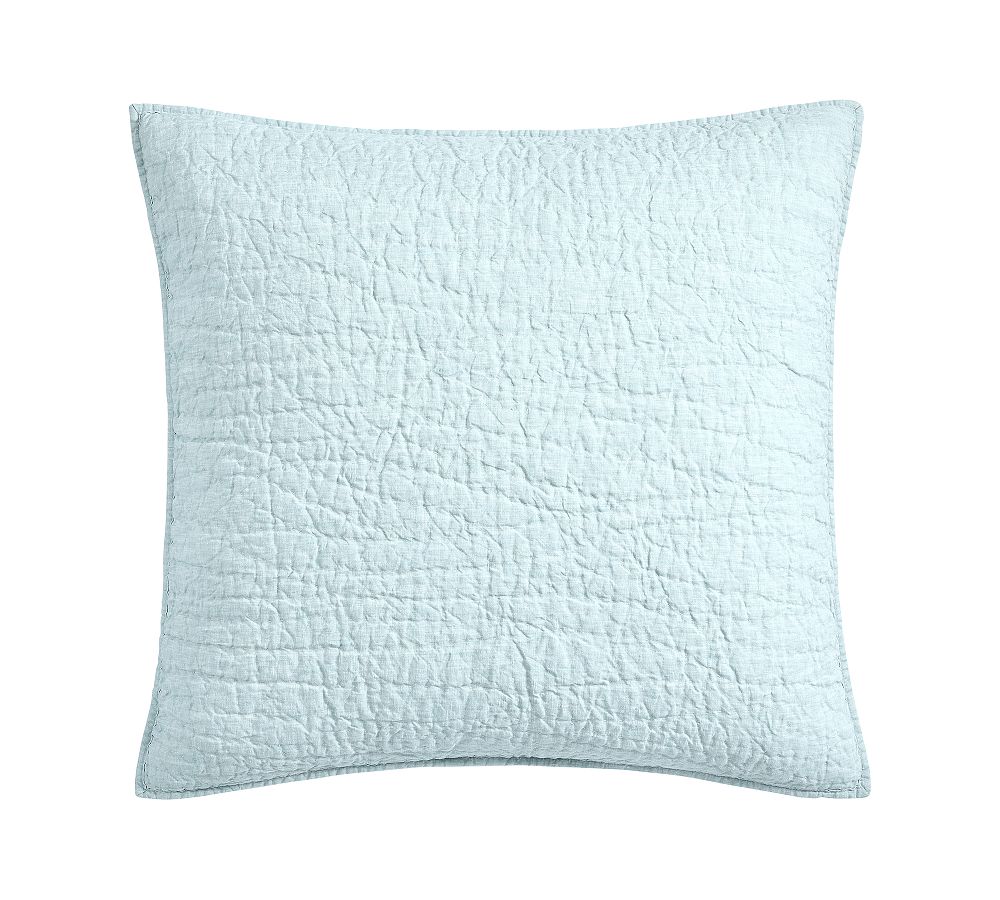 Open Box: Belgian Flax Linen Handcrafted Quilted Sham, Euro, Set of 3 - Sea Breeze