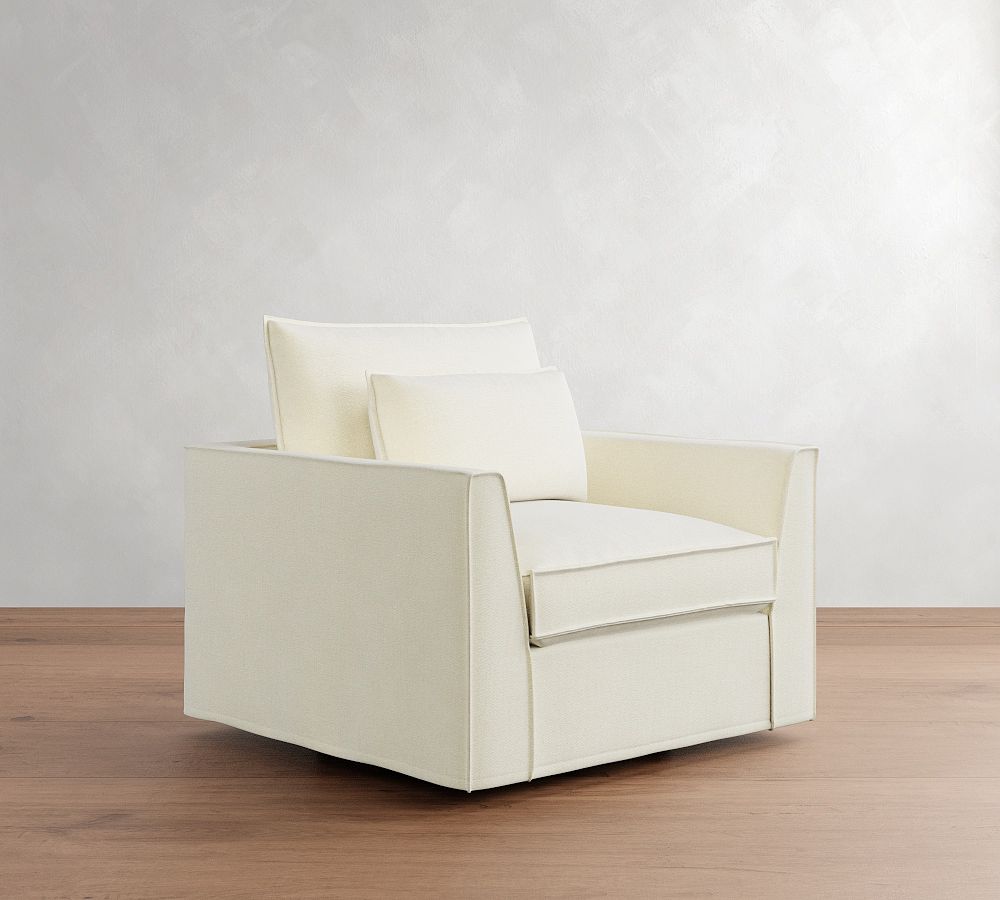 Westwood Fin Arm Deep Seat Flange Edge Slipcovered Swivel Chair