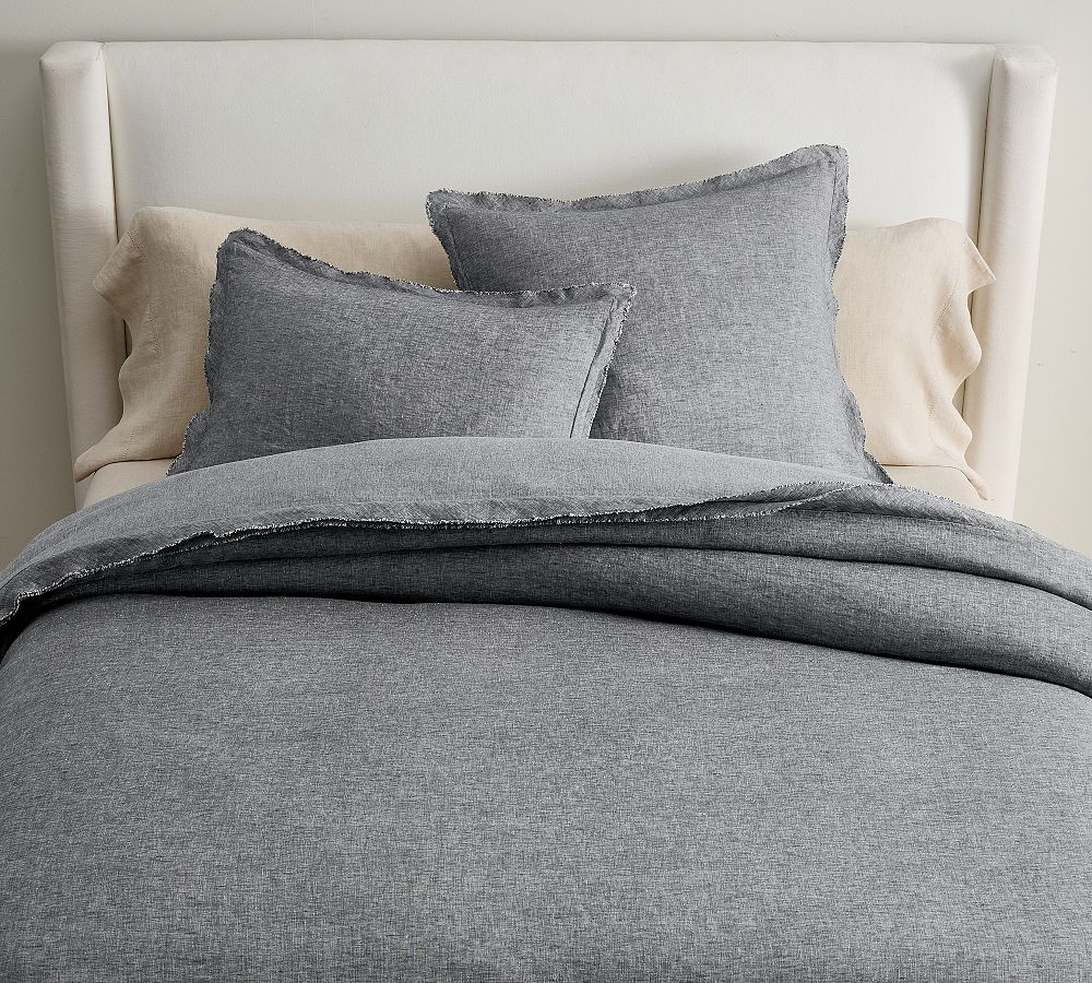 Belgian Flax Linen Double Flange Duvet Cover (Marina Gray)