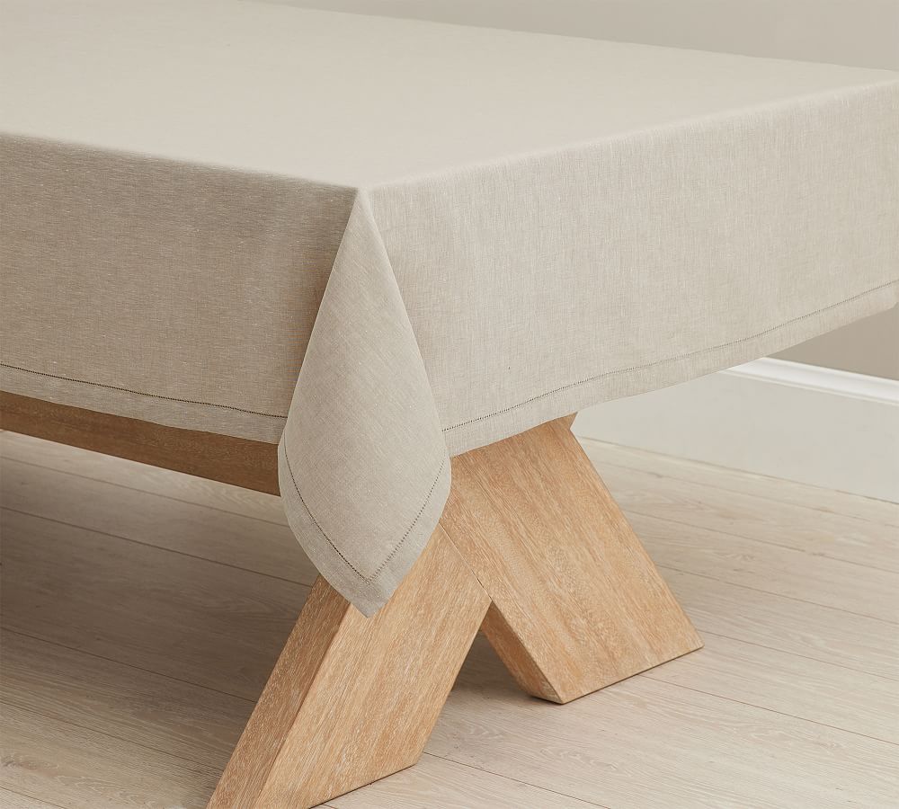 Open Box: Belgian Linen Tablecloth, 90" X 144"-Flax