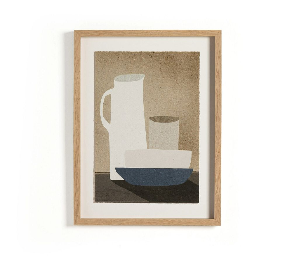 Jug and Bowls Sepia Framed Print in Oak Wood