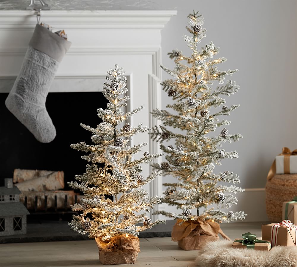 Lit Faux Snowy Pine Trees