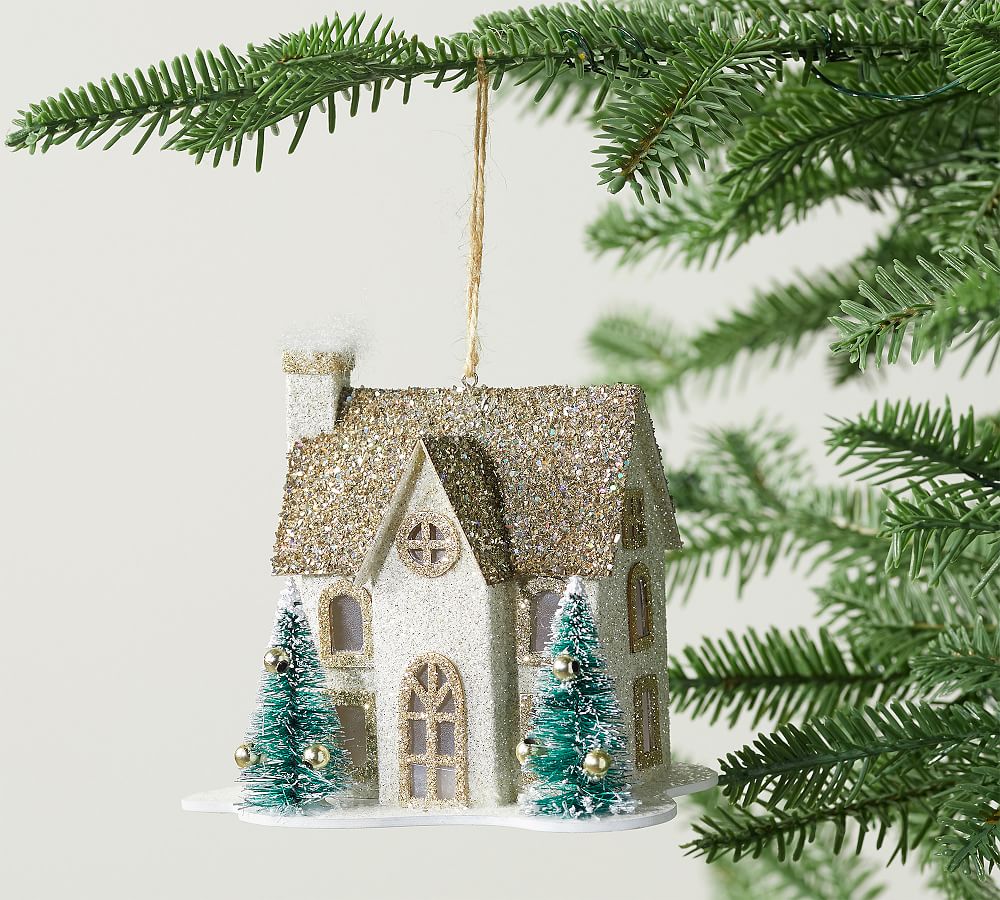 Light Up German Glitter House Ornament