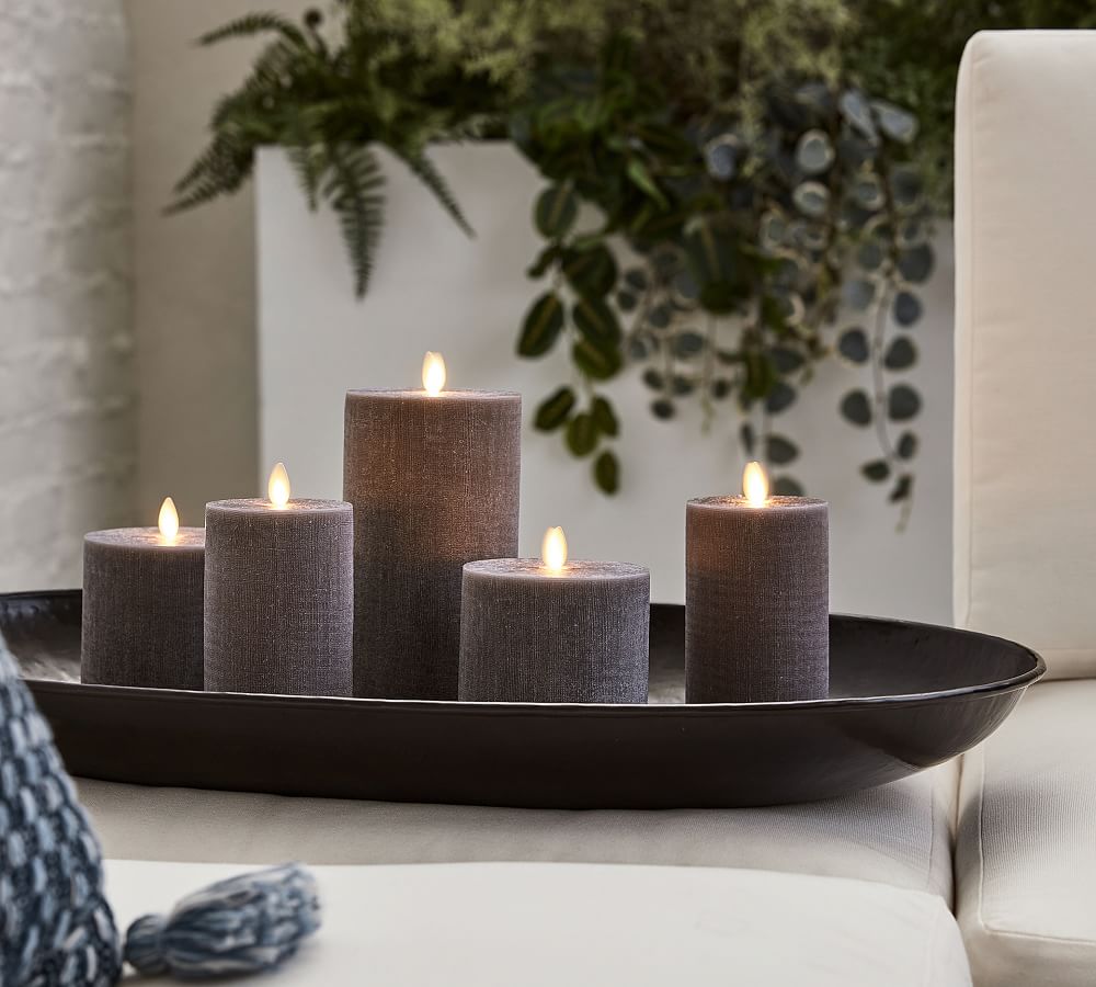 Open Box: Premium Flickering Flameless Wax Pillar Candles - Linen Textured Charcoal