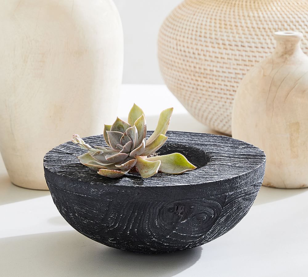 Shallow Carved Handcrafted Wood Bowl