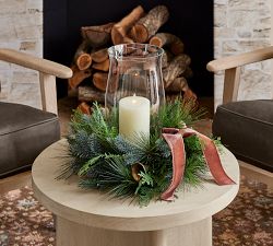 Faux Lit Mixed Greens Wreath &amp; Garland With Bells