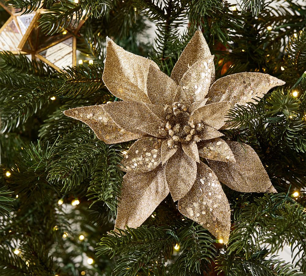 Gold Glitter Poinsettia Tree Pick - Set of 5