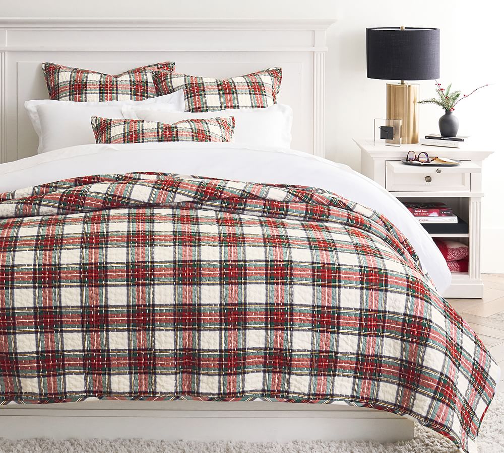 Pick-Stitch Stewart Plaid Cotton Linen Quilt