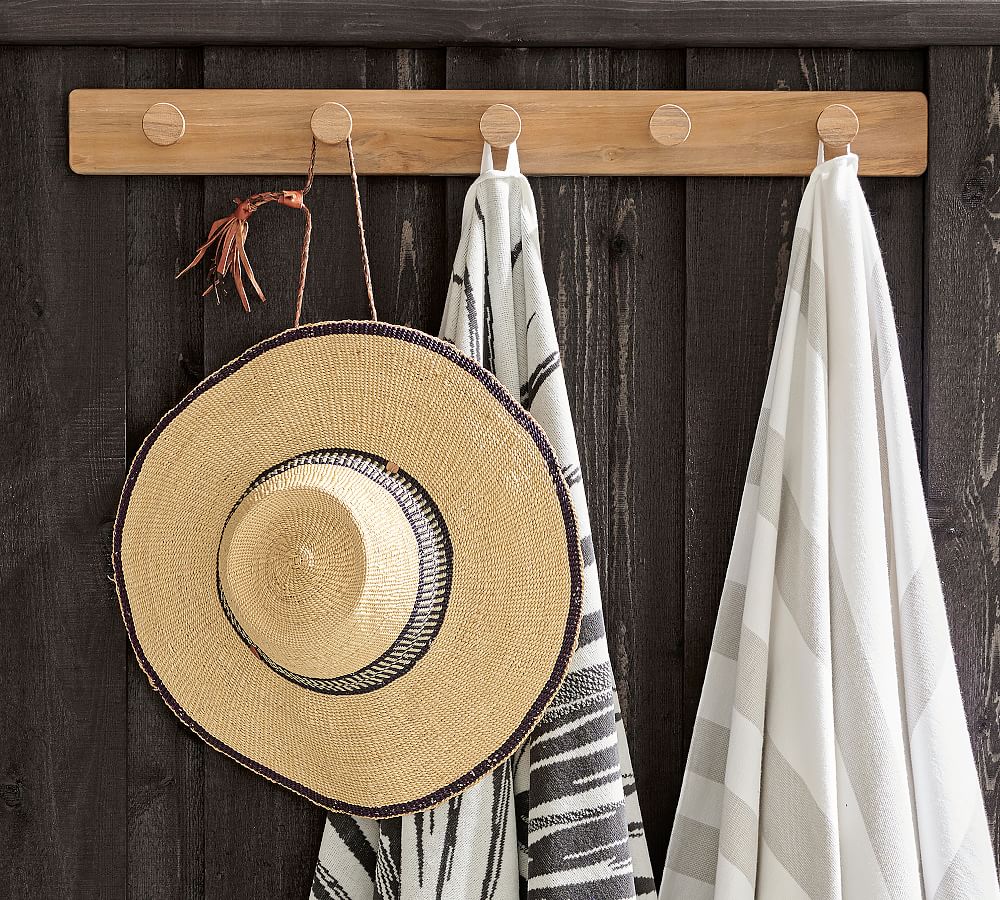 Teak Wood Outdoor Row of Five Hooks