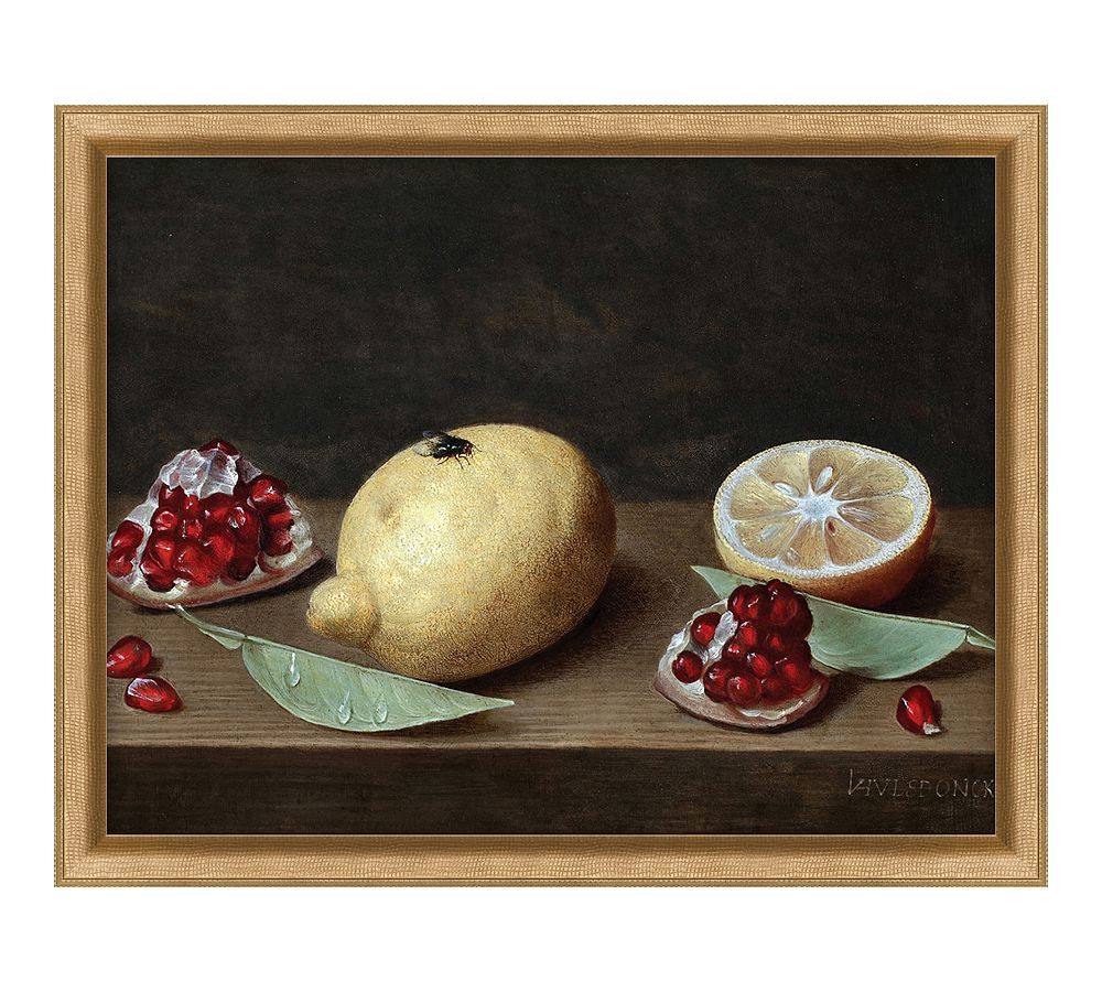 Still Life Of Lemons And Pomegranates Framed Print