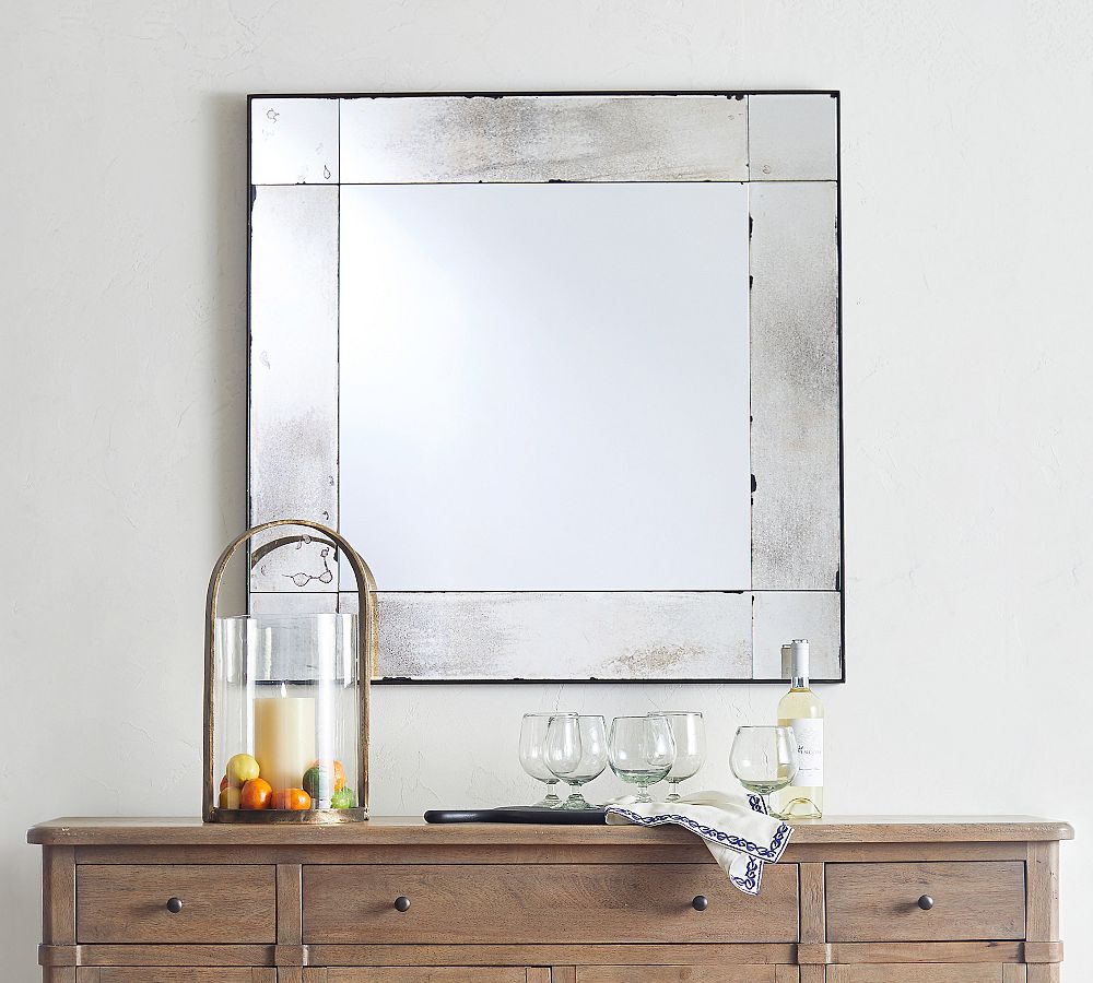 Tribeca Antiqued Glass 40&quot; Square Wall Mirror