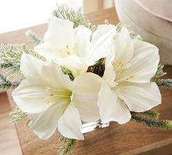Faux Mixed Amaryllis &amp; Pine Bouquet - White