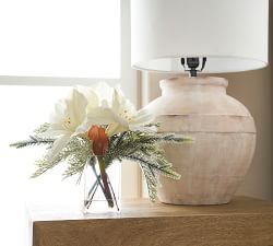 Faux Mixed Amaryllis &amp; Pine Bouquet - White