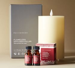 Flameless Oil Diffuser Pillar Candle with Remote + Scented Oil Set