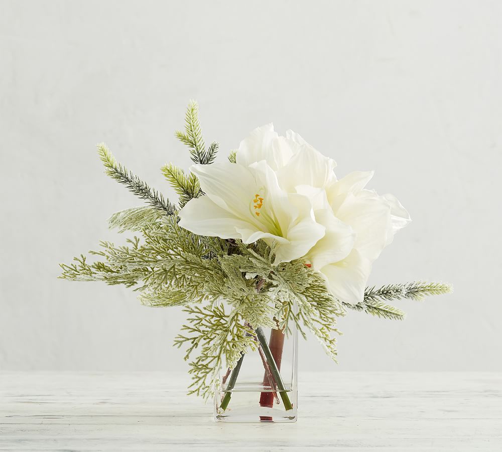 Faux Amaryllis Composed Arrangement - White