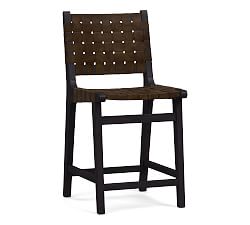Open Box: Fenton Leather Counter Height Bar Stool - Black Frame, Vintage Cocoa