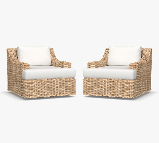 Huntington Wicker Slope Arm Swivel Outdoor Lounge Chair, Set of 2