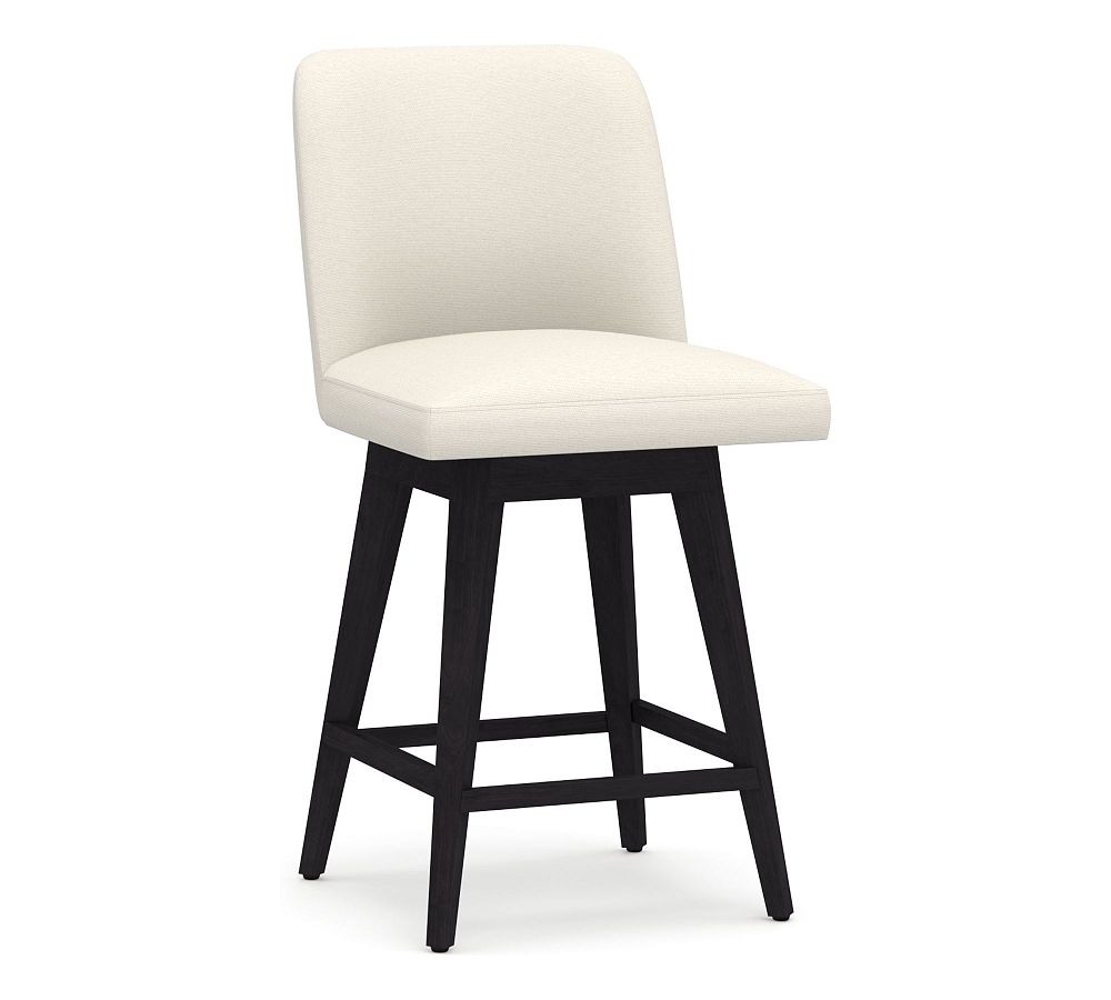 Open Box: Layton Upholstered Swivel Stool, Counter Height - Performance Heathered Basketweave Ivory, Blackened Oak Legs