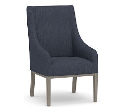 Open Box: York Upholstered Dining Armchair, Gray Wash Legs - Performance Heathered Tweed, Indigo