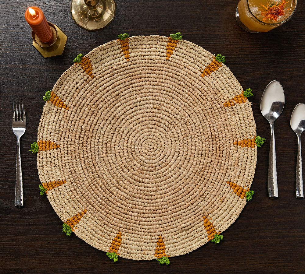Handcrafted Carrot Round Placemat, Set of 4