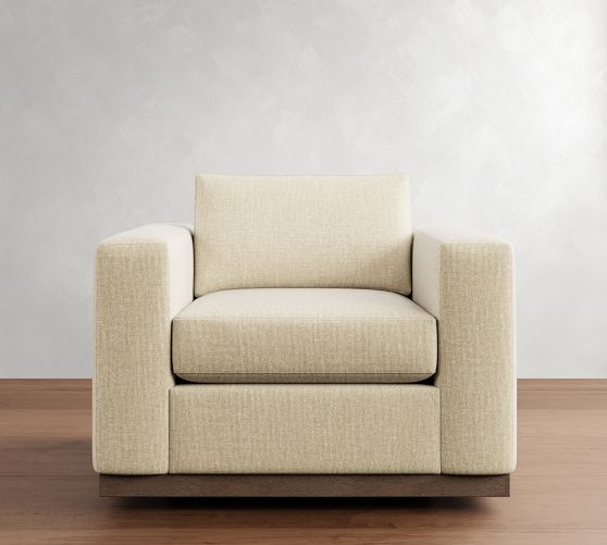 Carmel Wide Arm Wood Base Swivel Chair