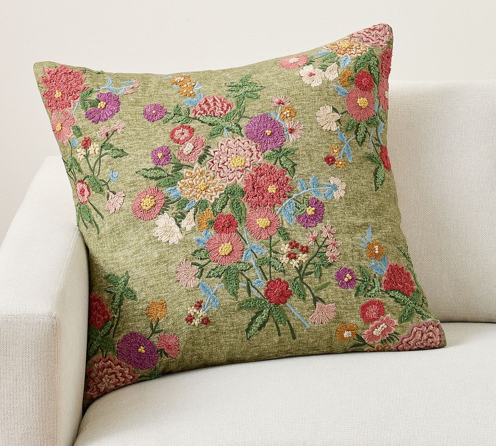 Audrina Floral Embroidered Pillow