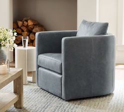Ayden Barrel Arm Leather Swivel Chair